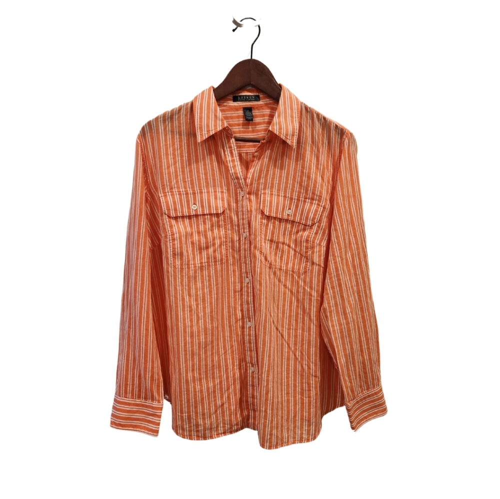 Lauren Ralph Lauren Women's Lightweight Striped Button Down Shirt | Size 1X